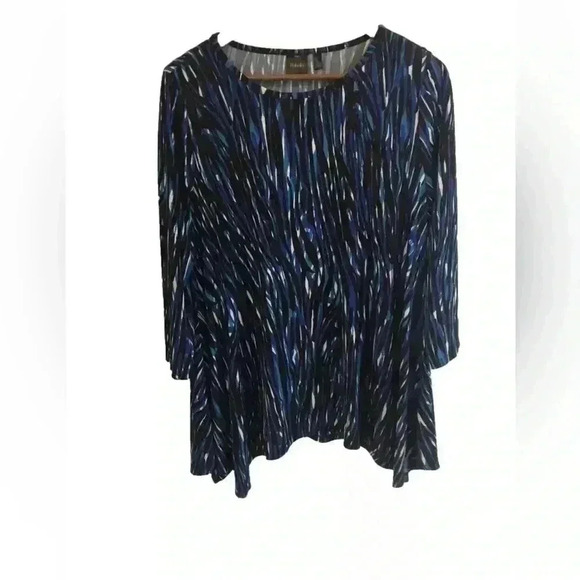 Rafaella Ladies Blue Multicolor Blouse 3/4  sleeves round neck size Large - Picture 1 of 4